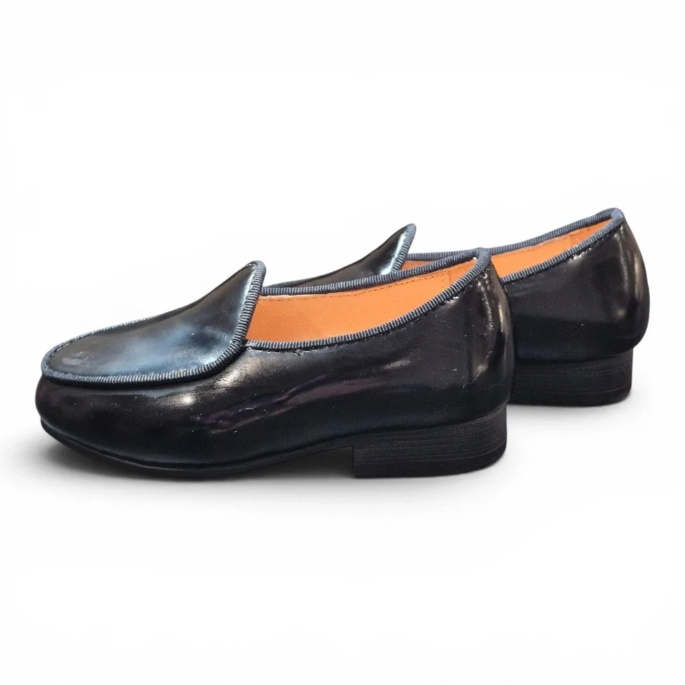 Merlutti Toddler 7 Belgian Loafers Black Leather Slip On Dress Shoes Moc Toe